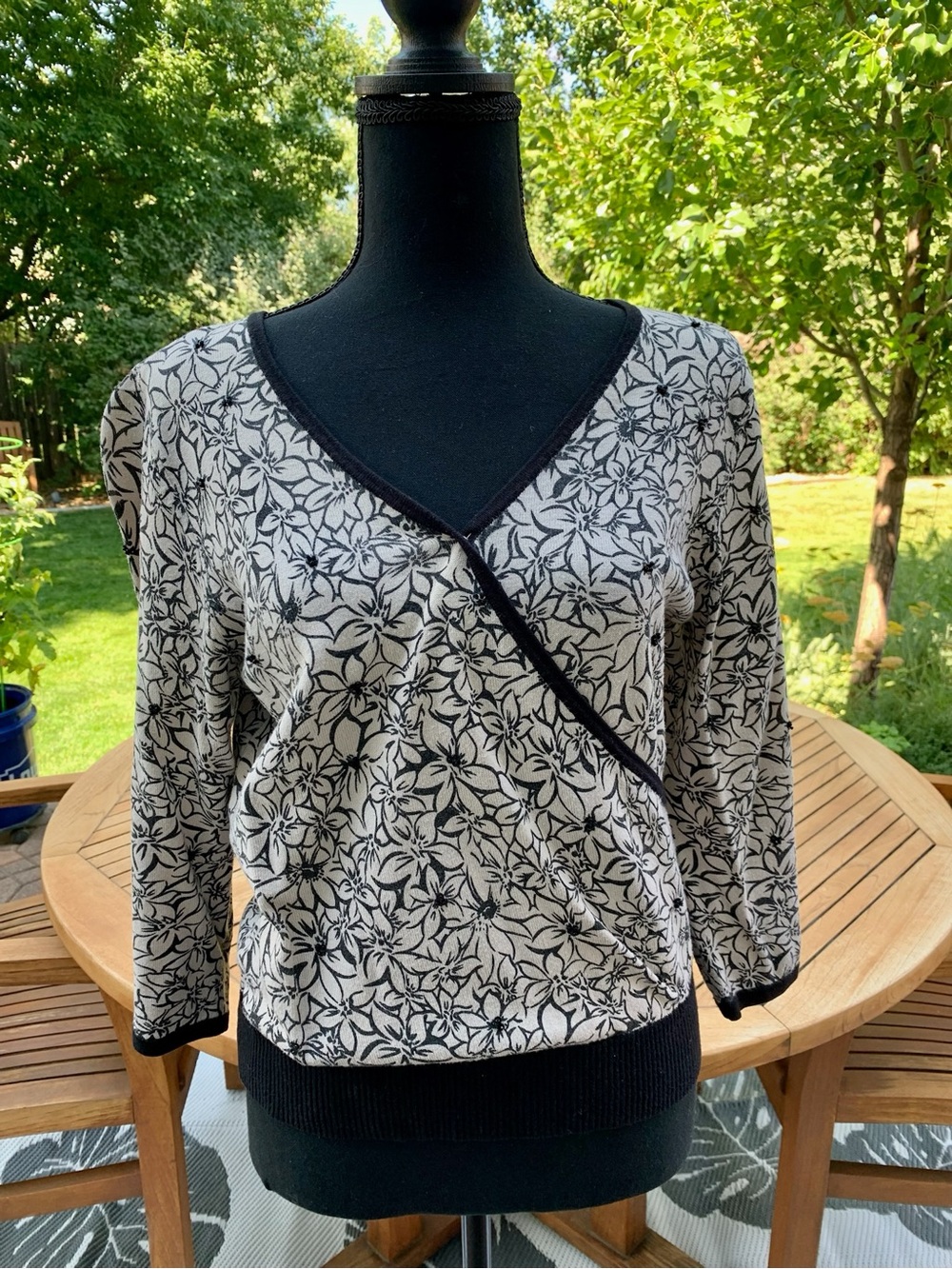 Petite Sophisticate Cream Top with Black Trim